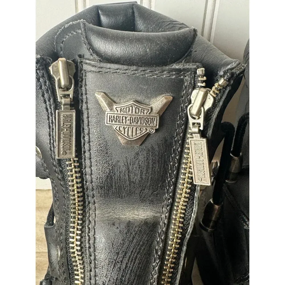 Harley-Davidson Mens SZ 12 Leather Boots Double Zip 91680 Black Preowned